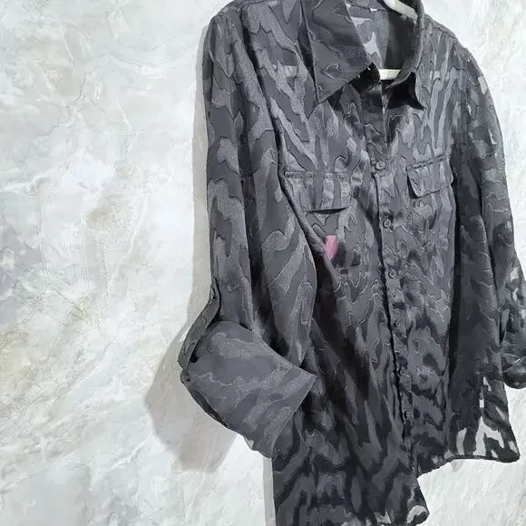 Vtg TanJay Fairy Grunge Witchy Womens Shirt Sheer Button up Pockets Black Sz 1X - Picture 5 of 12